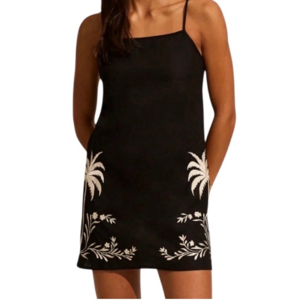 NWT Calypso St. Barth Black Linen-Blend Sundress Palm Trees Size M Sun Fun! - Picture 9 of 10